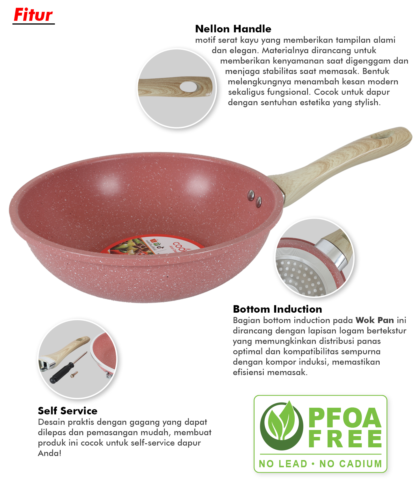 Amber Pink Wok Pan